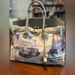 Leather Jude Handbag Elegant Paris-Themed.  Unique piece.